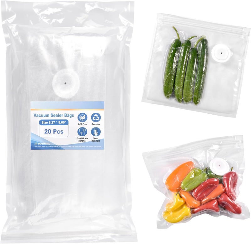 VENMATE Reusable Vacuum Sealer Bags for Food, 20 BPA-Free Small (8 x 8in) Food Storage Bags, Freezer, Odor-Resistant, Leak-Proof, Compatible with Vacuum Sealers - Image 1